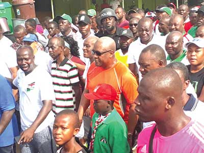 Former President Mahama (arrowed) and other NDC members during the walk