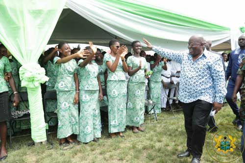 President Akufo-Addo acknowledges the cheers of students of SDA-SHS